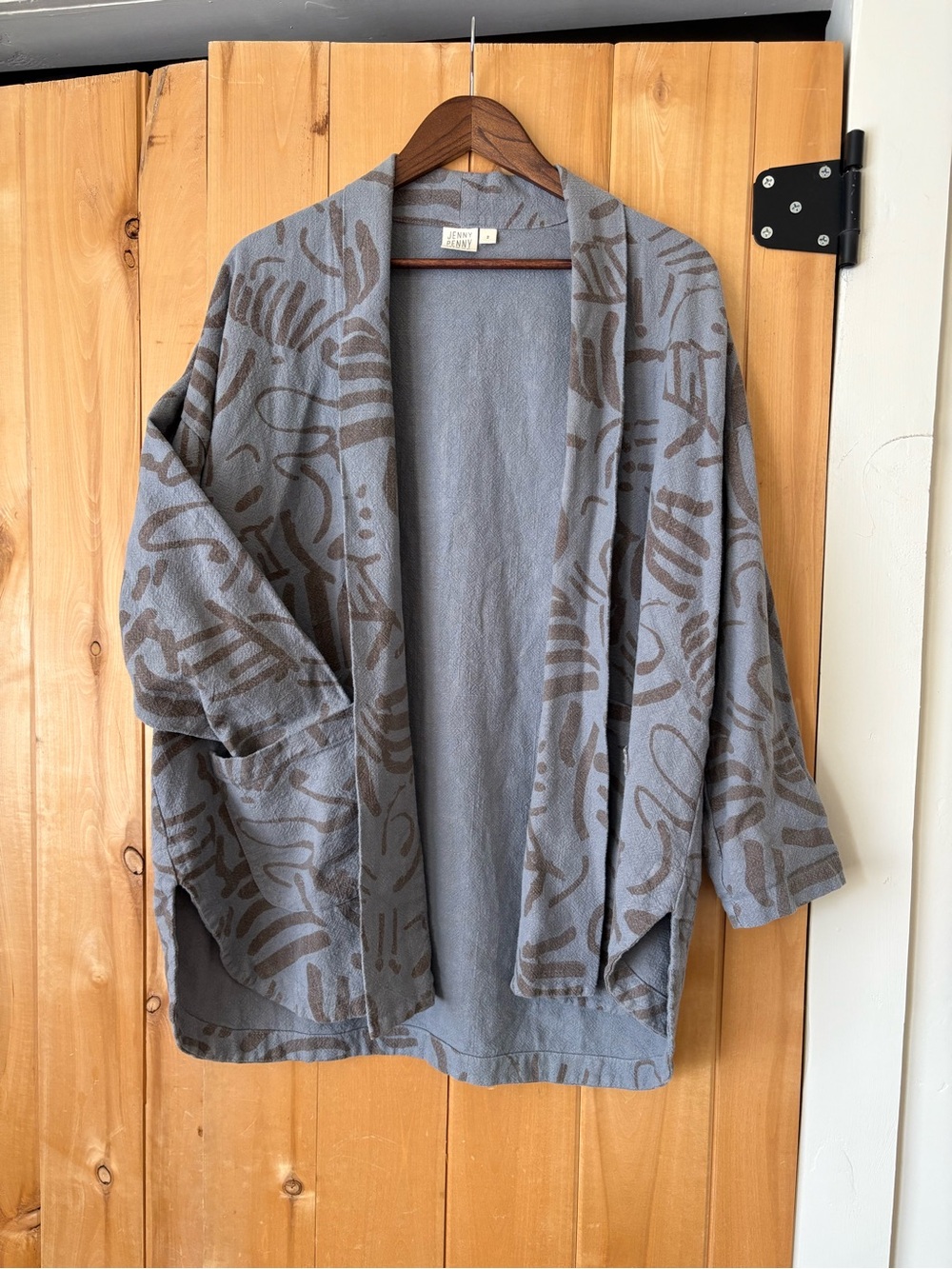Light Gray & Brown Patterned Open Cardigan Blazer - Unbranded